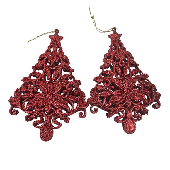 Vintage Filigree Christmas Tree Ornaments Set of 7 Tree Heart Star Glitter - Picture 2 of 10